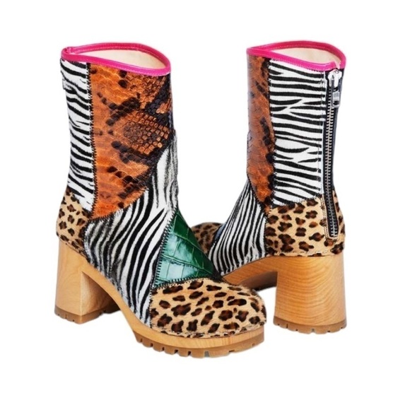 Anthropology Swedish Hasbeens Jungle Patchwork Multi Media Boot. 39 #1277 NWT - Picture 1 of 10